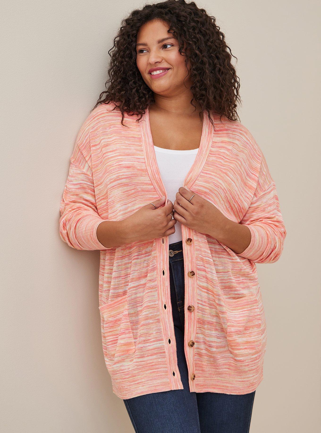 Plus Size Boyfriend Cardigan Sweater Spacedye Pink Torrid