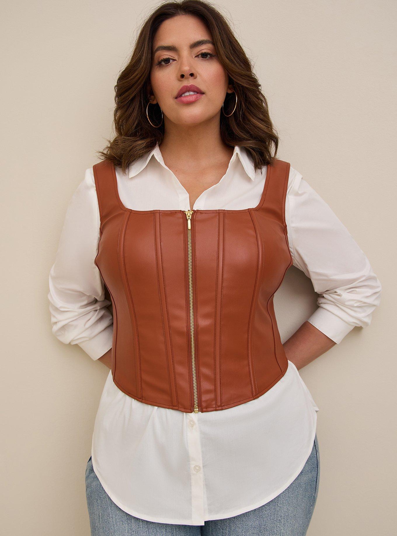 Plus Size Faux Leather Zip Front Corset Torrid