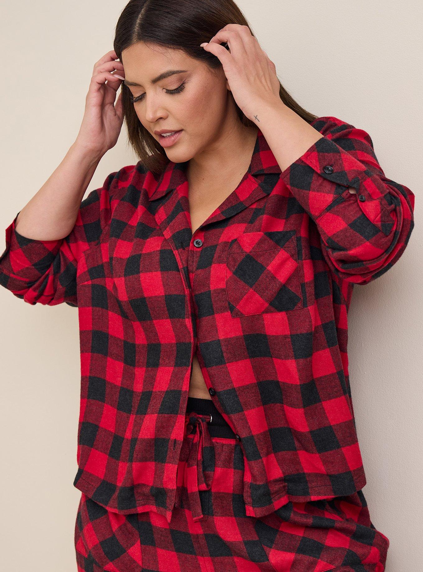 Plus Size Woven Crop Button Down Long Sleeve Sleep Shirt Torrid