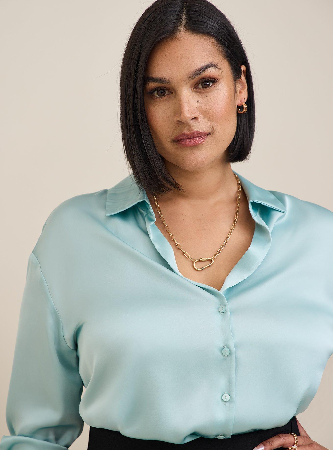 Plus Size Satin Button Up Long Sleeve Shirt Torrid