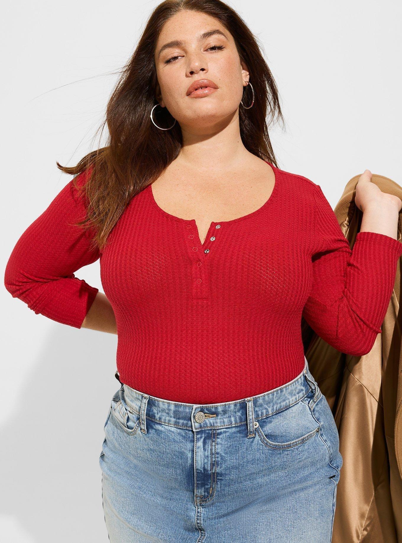 Plus Size Waffle Snap Henley Long Sleeve Tee Torrid