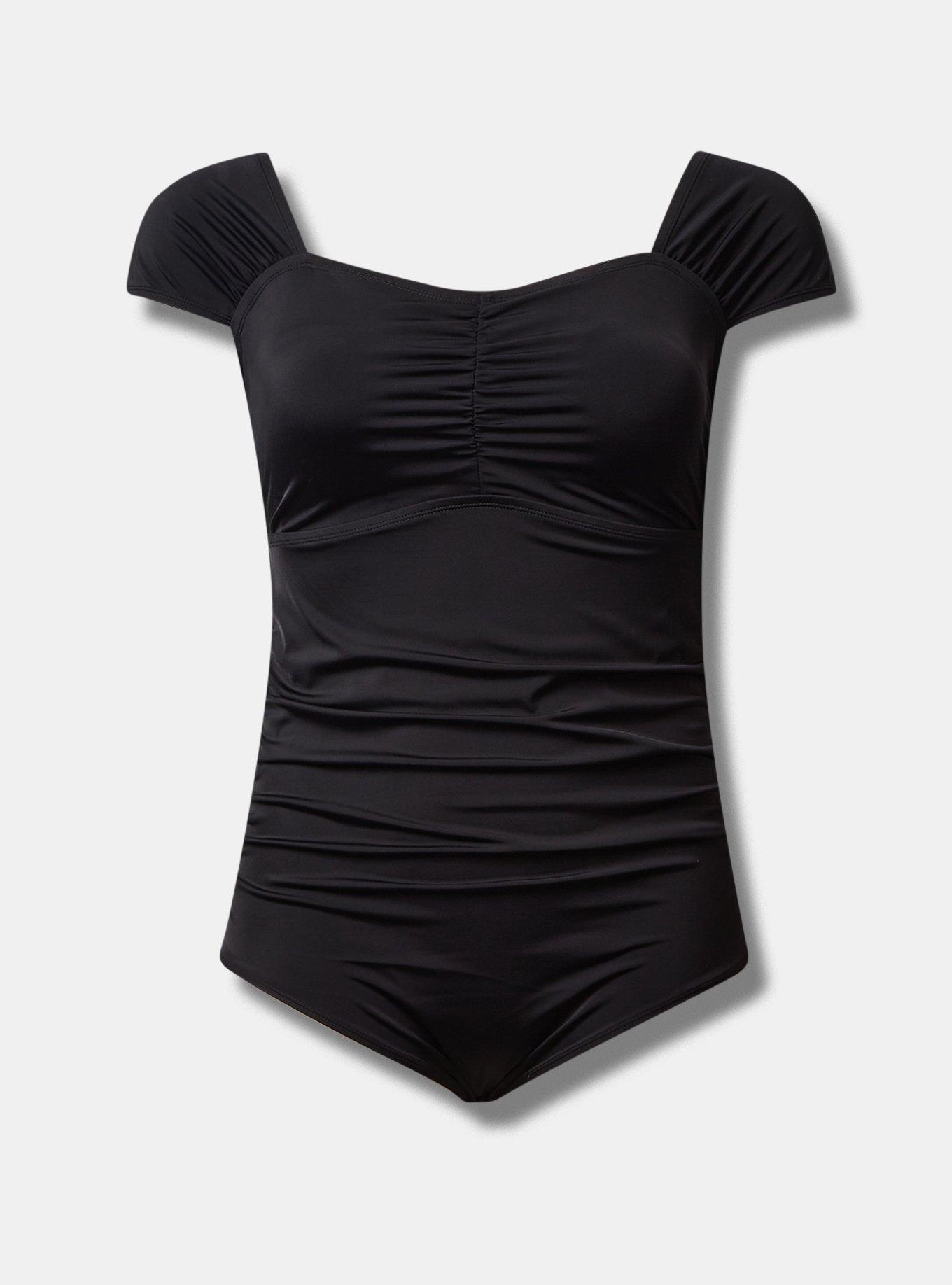 Plus Size Wireless Ruched Cap Sleeve One Piece Swimsuit Torrid