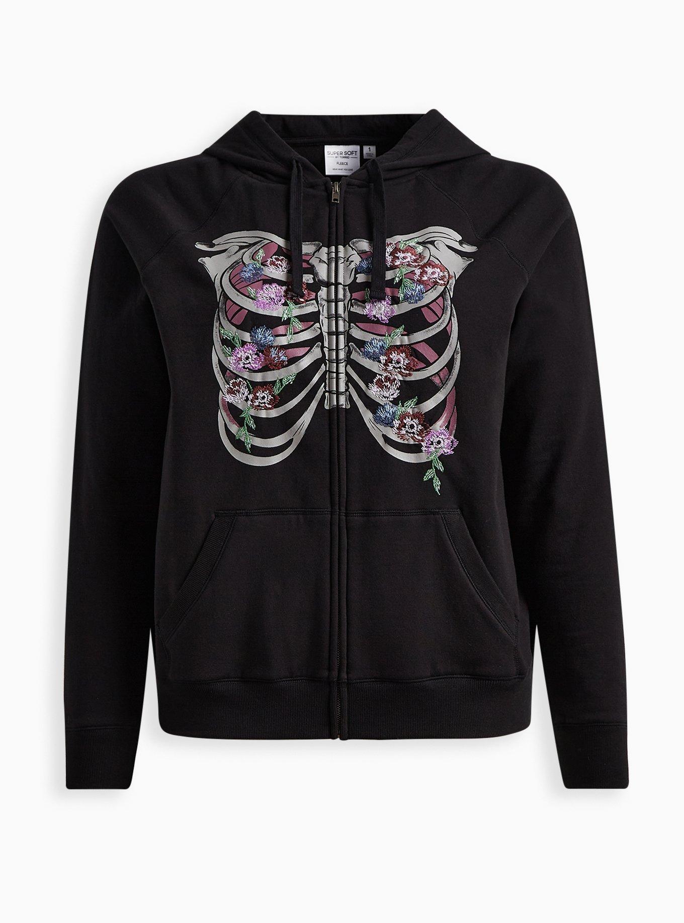 Plus Size Rib Floral Classic Fit Super Soft Fleece Zip Front Hoodie