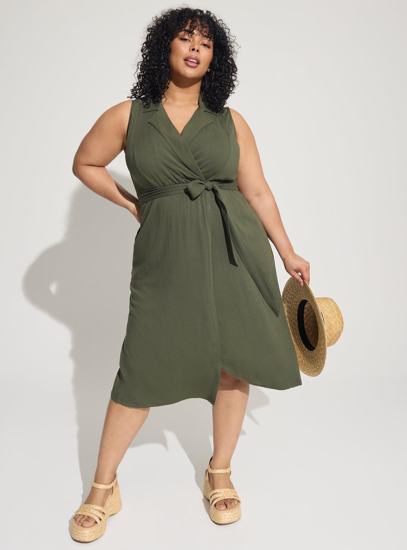 Plus Size Midi Rayon Slub Sleeveless Shirt Dress Torrid