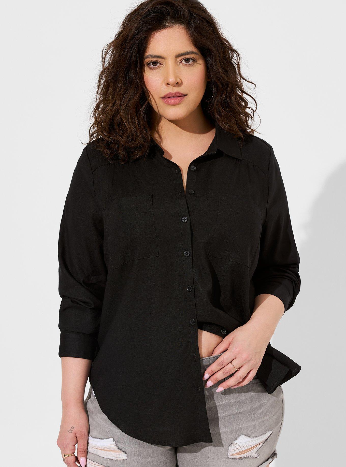Plus Size Madison Linen Button Up Long Sleeve Shirt Torrid