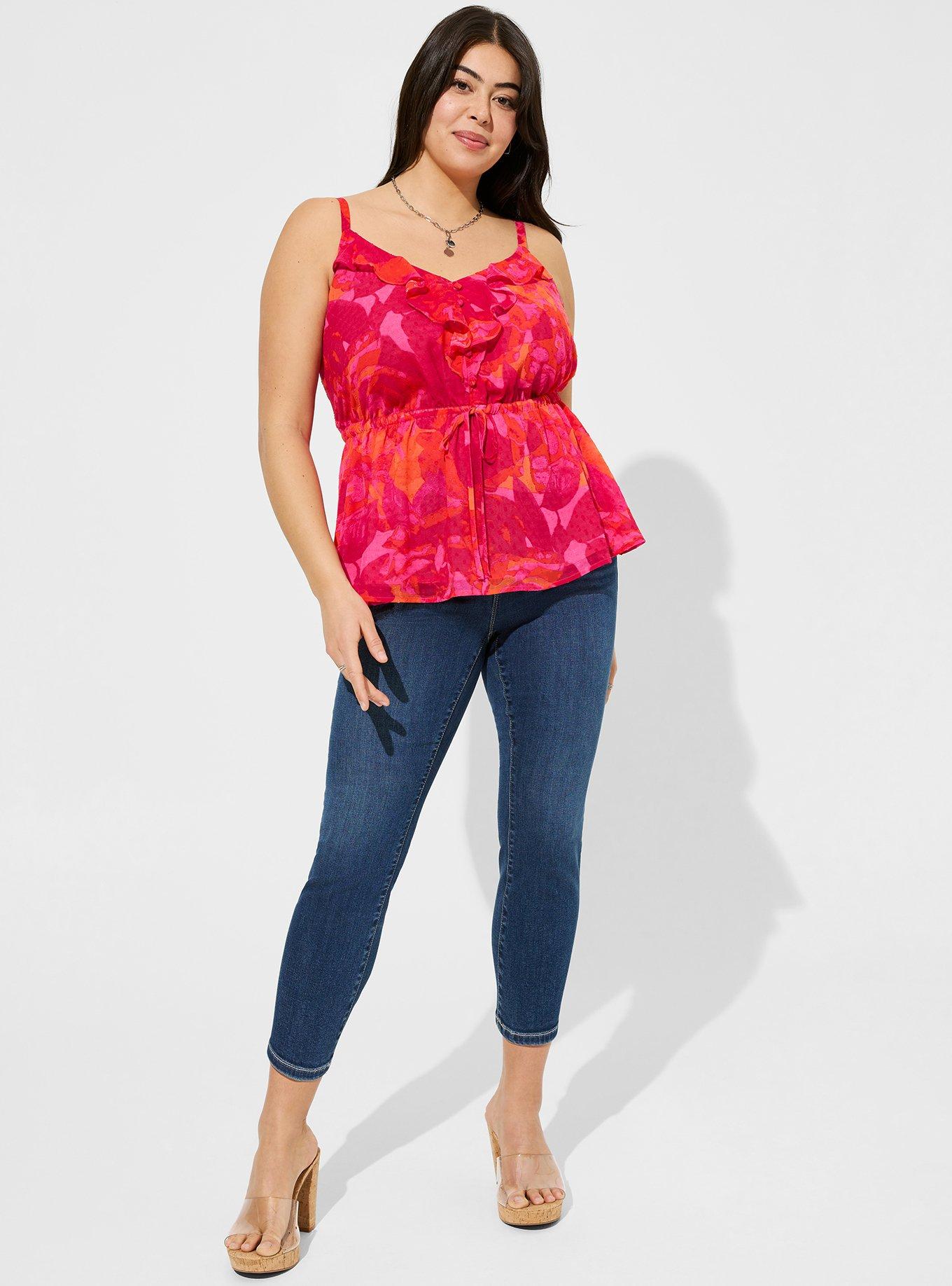 Plus Size Chiffon Clip Dot Ruffle Tie Waist Tank Torrid