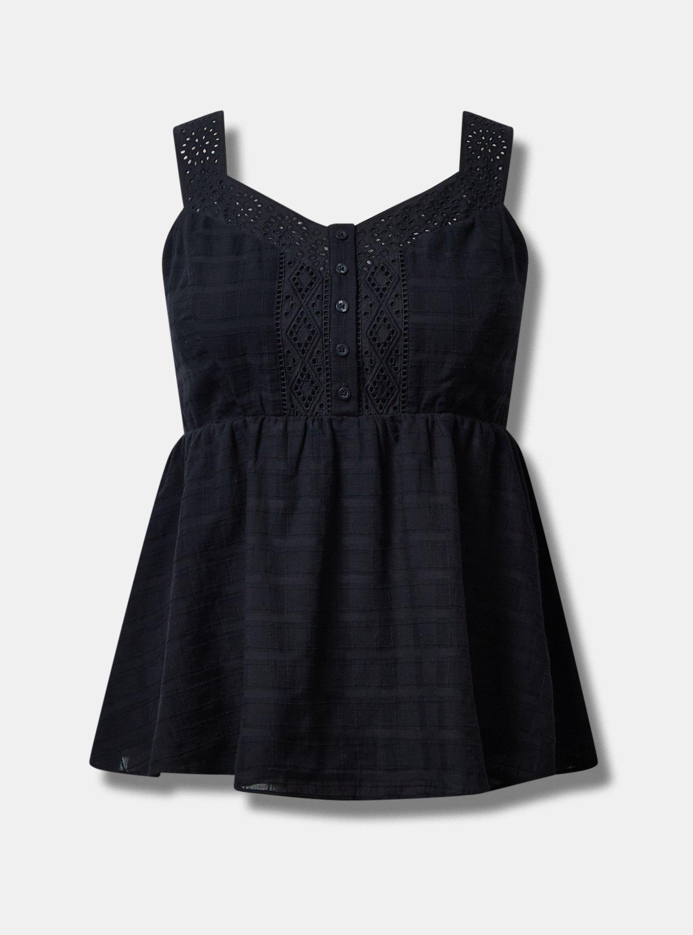 Plus Size Babydoll Cotton Windowpane Button Front Tank Torrid