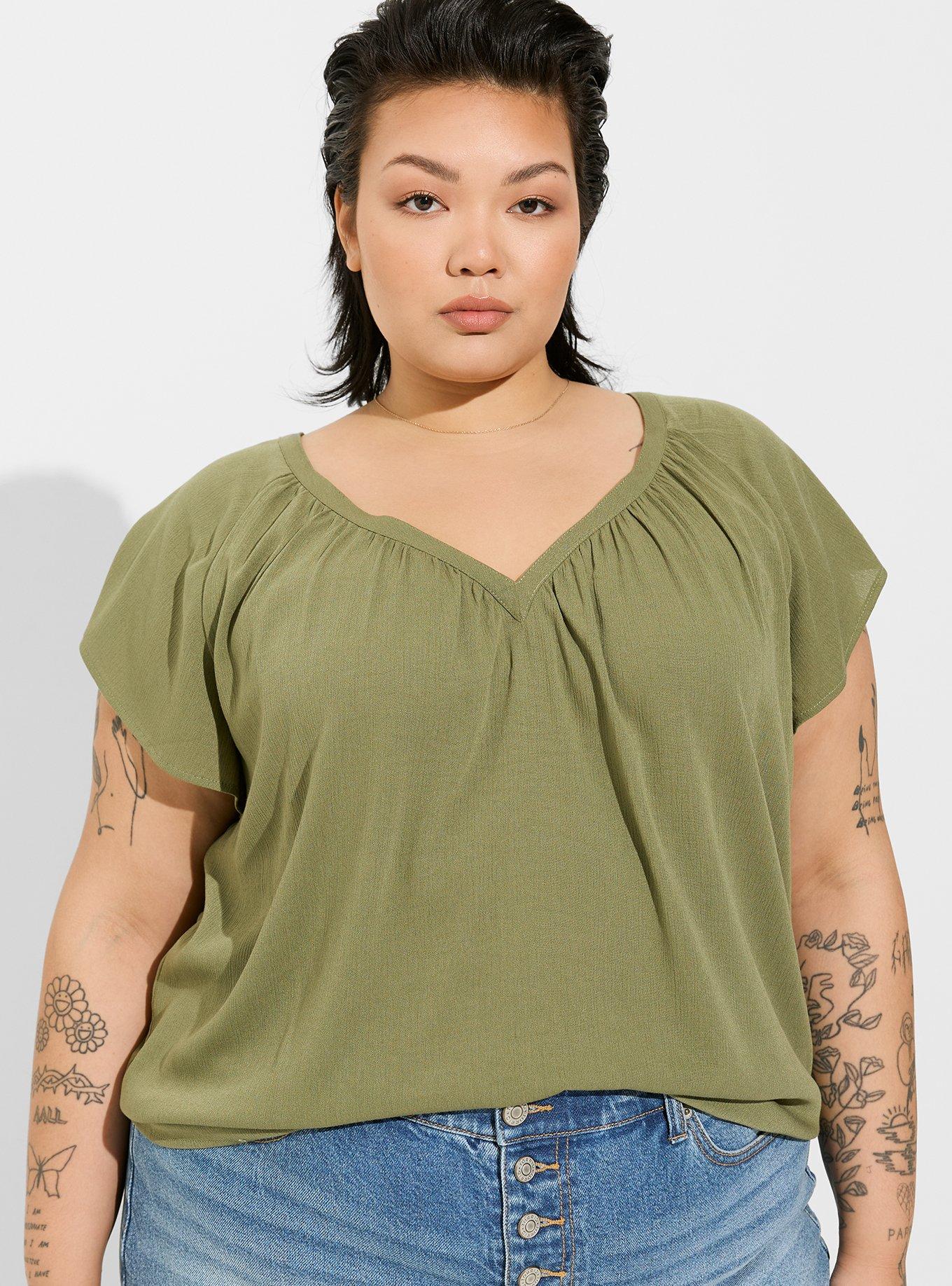 Plus Size Washable Crinkle Gauze VNeck Flutter Short Sleeve Torrid