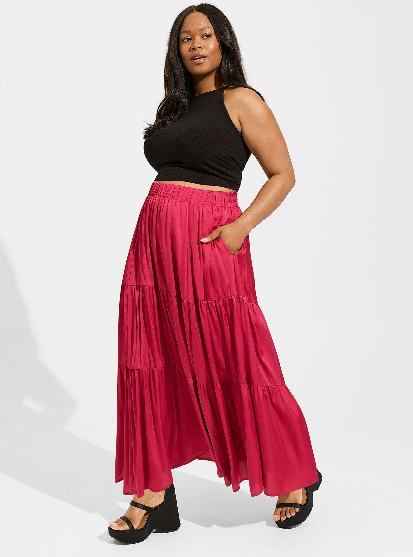 Plus Size Maxi Satin Tiered Skirt Torrid