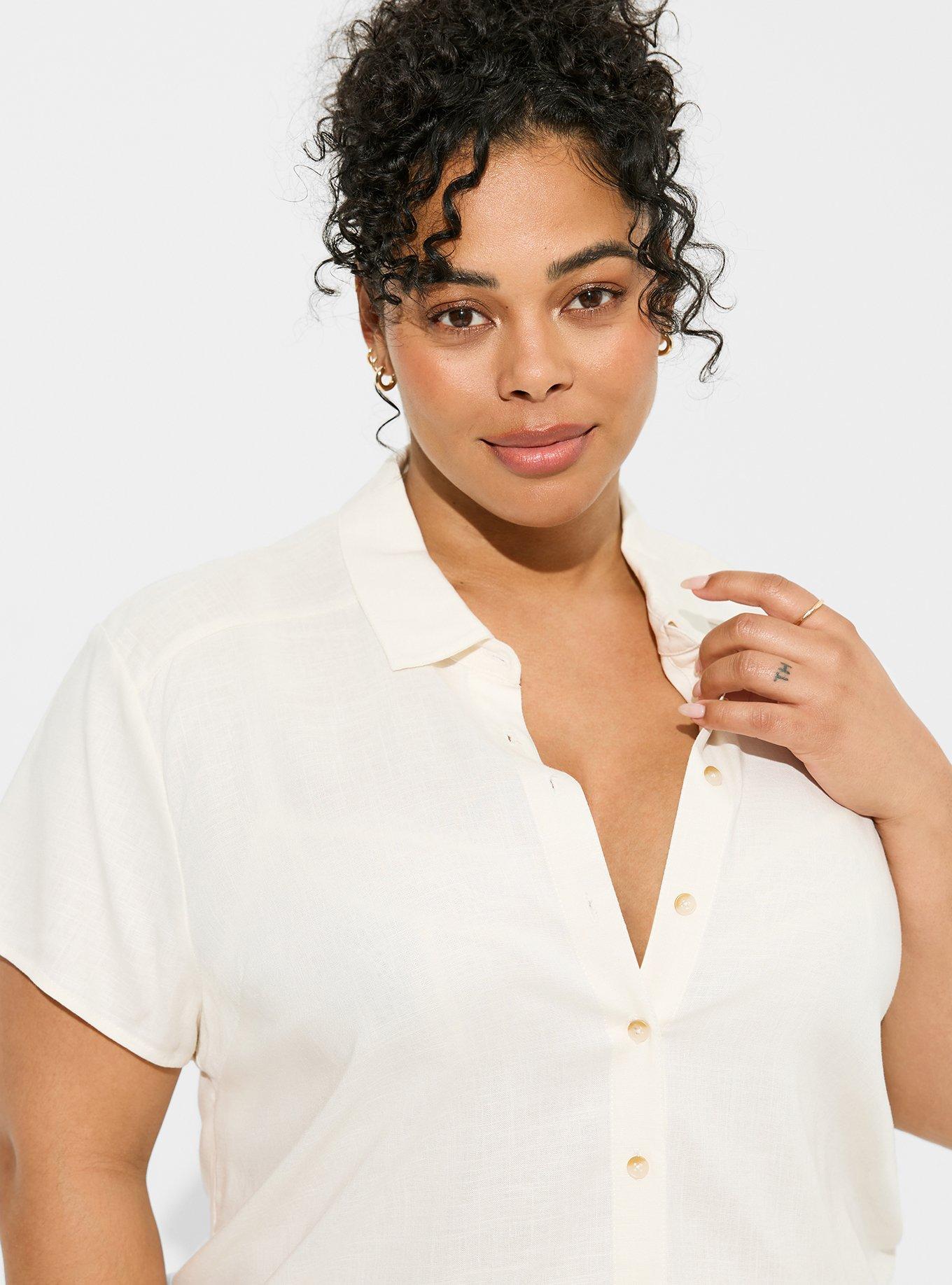 Plus Size Rayon Linen Button Font Short Sleeve Torrid