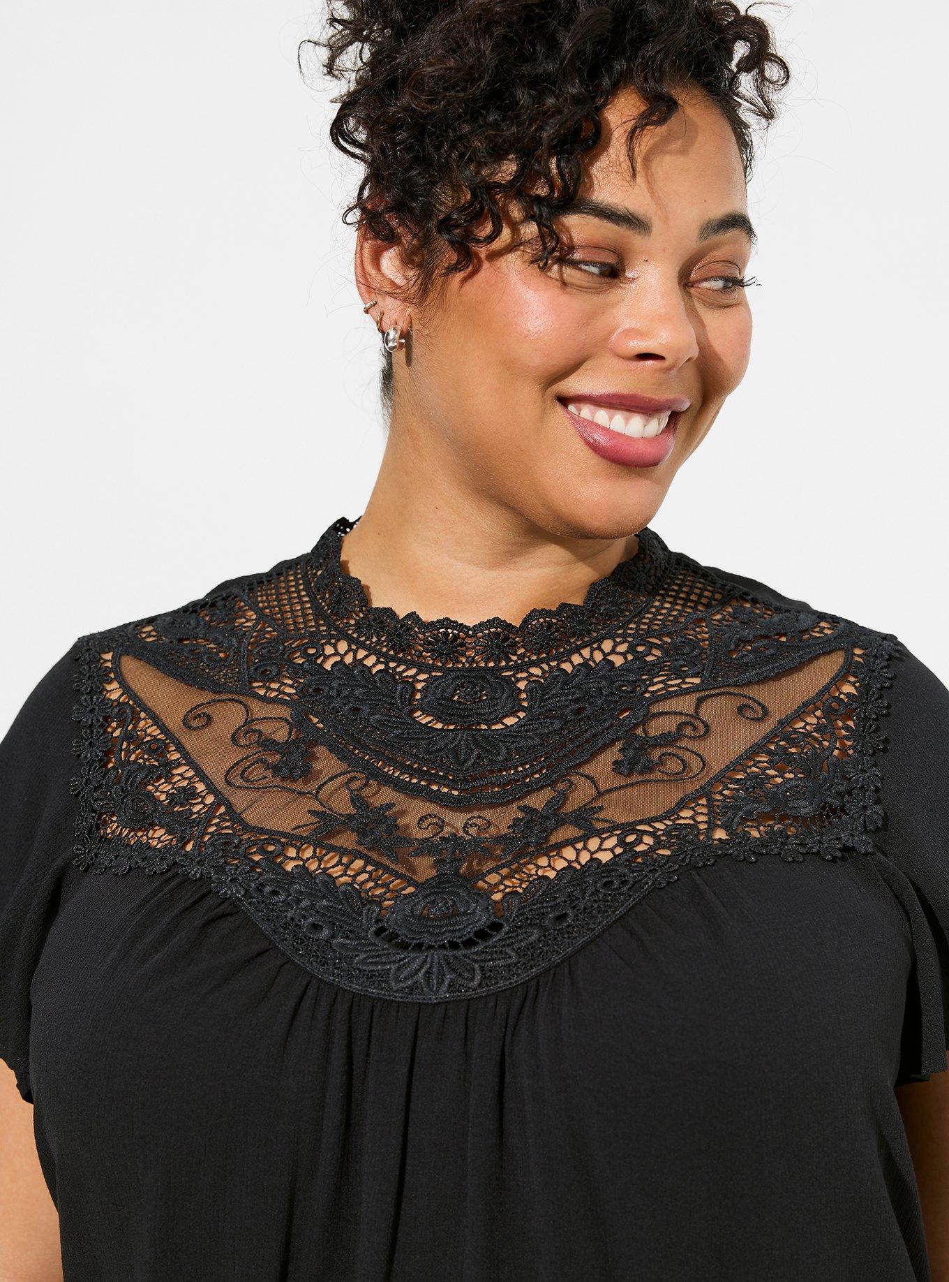 Plus Size Washable Crinkle Gauze Yoke Flutter Short Sleeve Torrid
