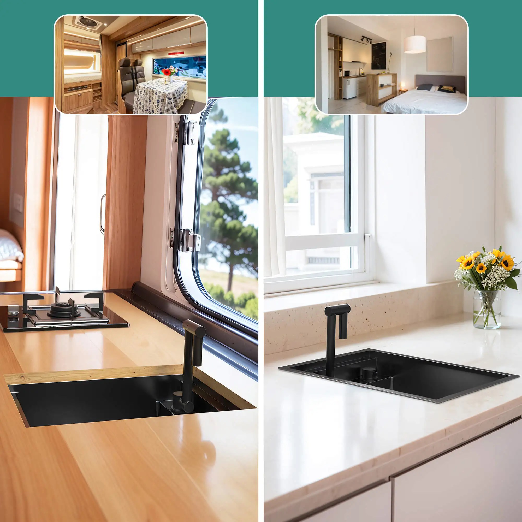 TORVA 16 x 21 Inch Workstation Undermount Bar Prep RV Sink with Built