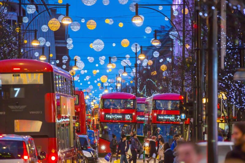 Illuminations of London on Christmas Eve Gray Line