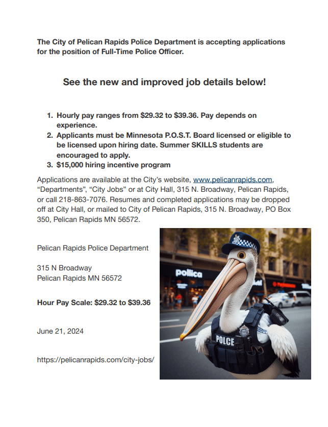 The Police Department is Hiring a FT Officer 15k Hiring Incentive