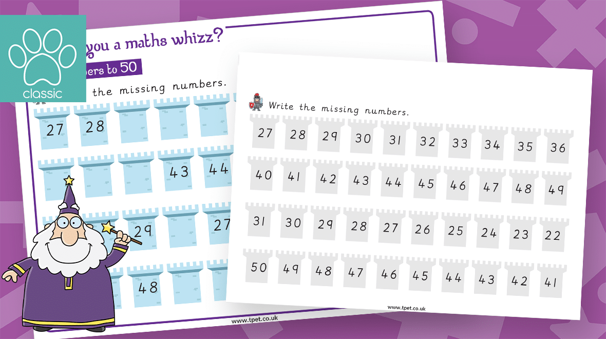Teacher's Pet » Year 2 Missing Numbers To 50 Maths Whizz