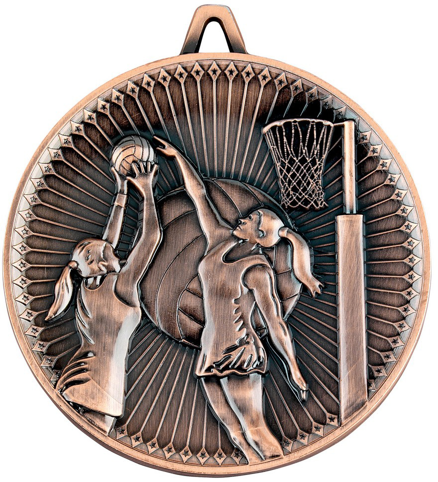 Deluxe Netball Medal Antique Bronze 60mm (2.25")