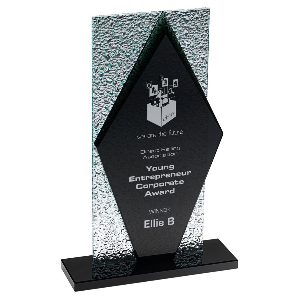 Diamond Glass Plaque Award with Frosted Backdrop Black 23cm (9")