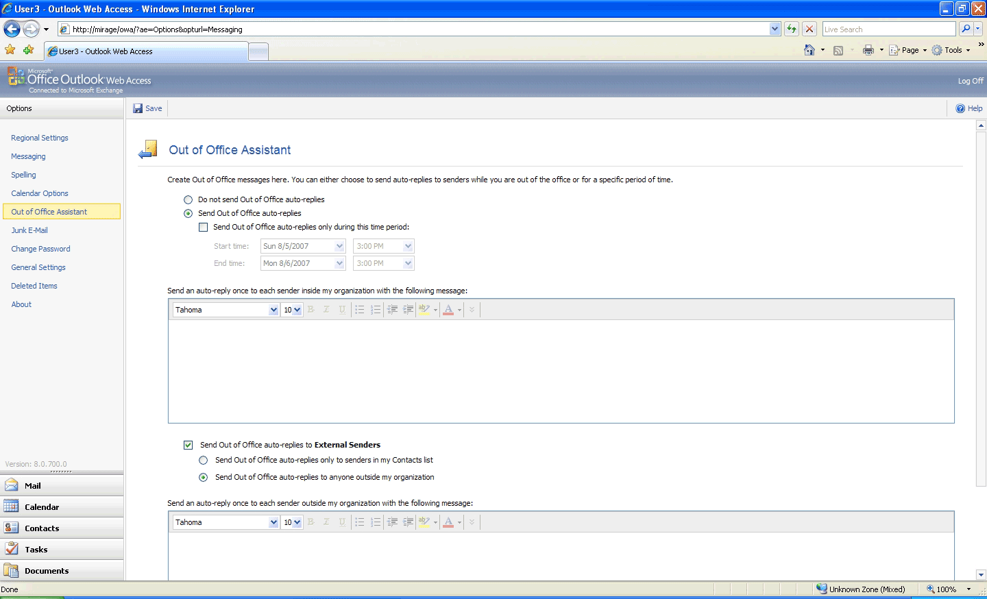Exchange 2007 outofoffice (OOF) feature adds usability and security