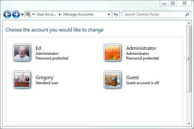Windows 7 user accounts and groups management