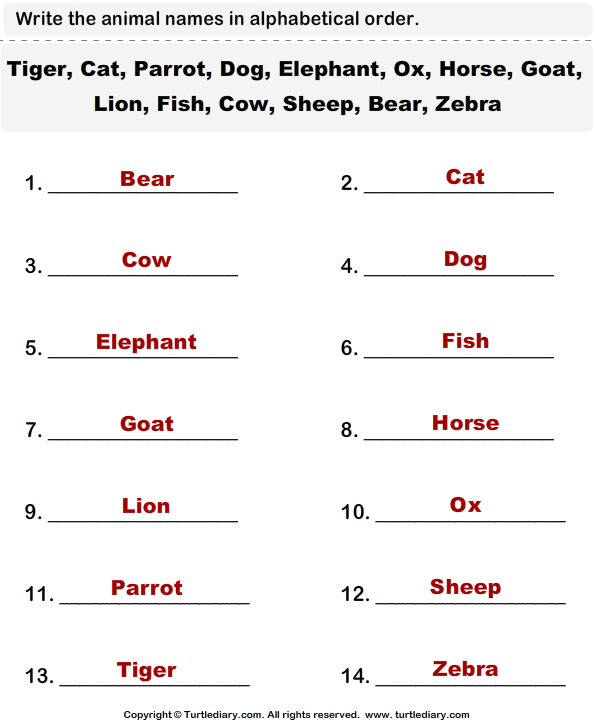 Animal Names Worksheet Turtle Diary