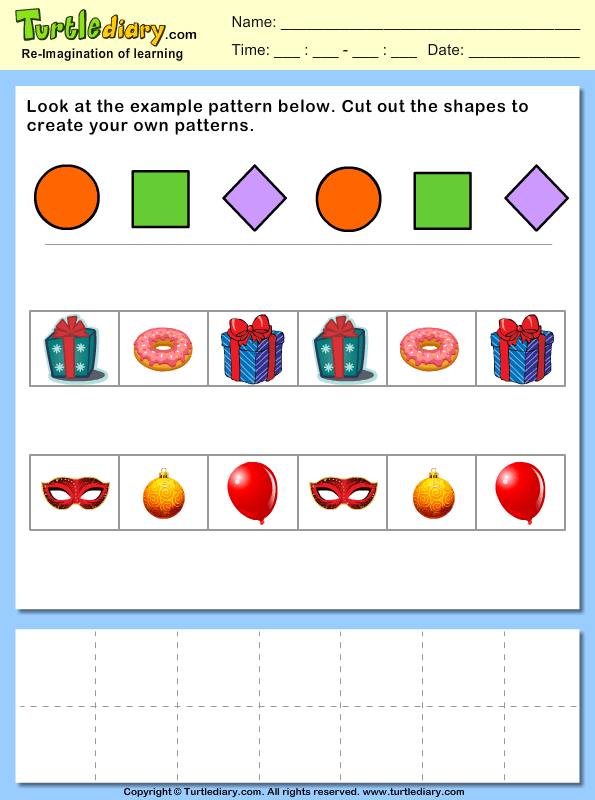 Cut and Paste Objects to Create Your Own Pattern Worksheet Turtle Diary