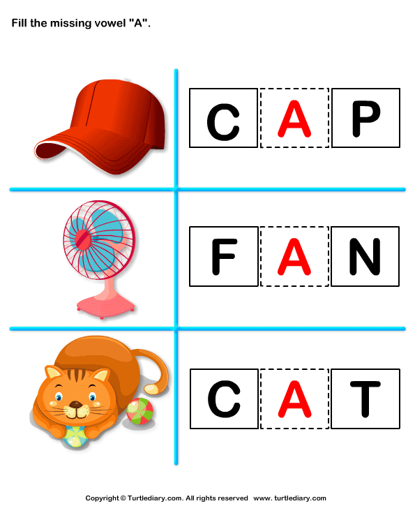 Fill in the Missing Vowel A Worksheet Turtle Diary