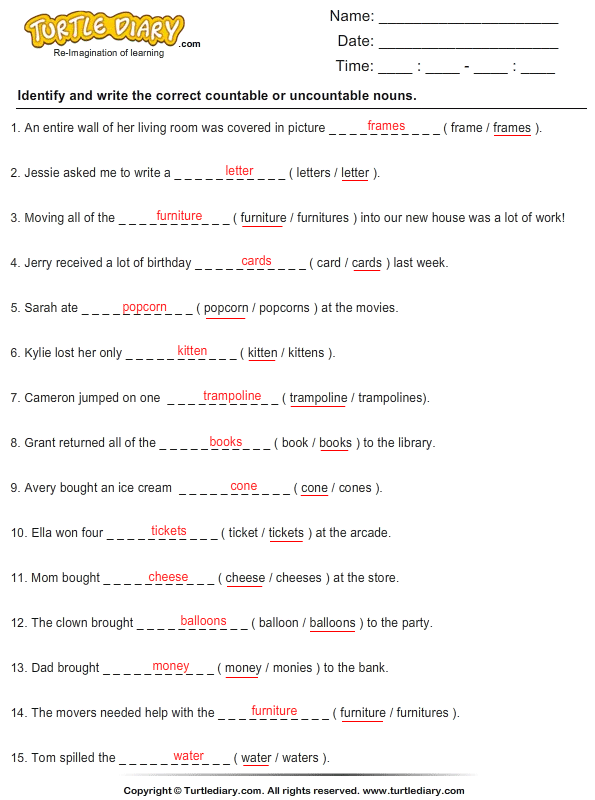 Review Of Countable Nouns And Uncountable Nouns Exercises With Answers References Id Beritasik