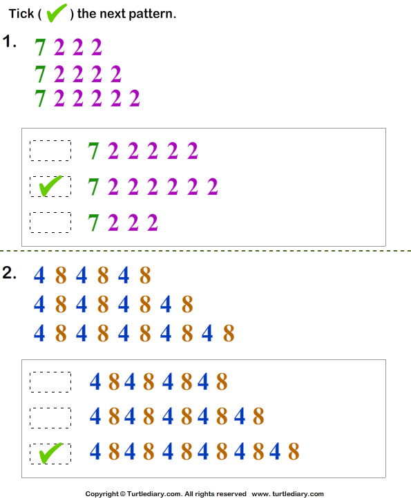 Identify the Next Sequence of Numbers in the Pattern Worksheet Turtle