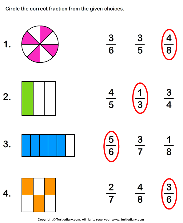 Identifying Fractions Worksheet Turtle Diary