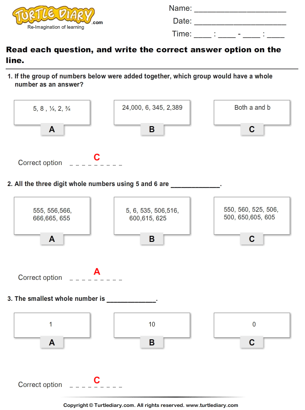 Identifying Whole Number Worksheet Turtle Diary