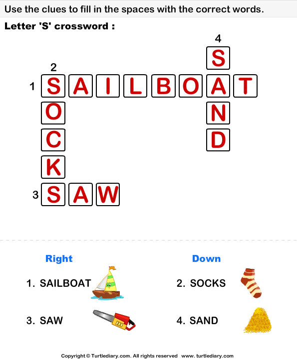Letter S Crossword Worksheet Turtle Diary