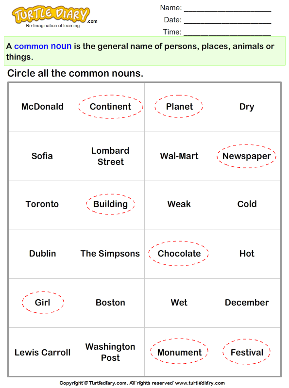 Sorting Common Nouns Worksheet Turtle Diary