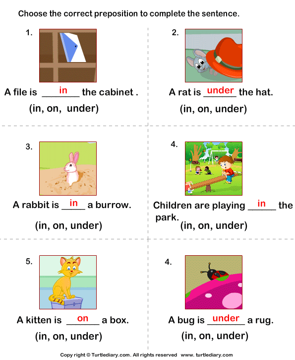 Complete The Sentences Using In On And Under Worksheet 4 Turtle Diary