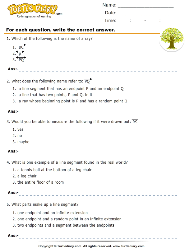 Lines, line segments and rays Multiple choice questions
