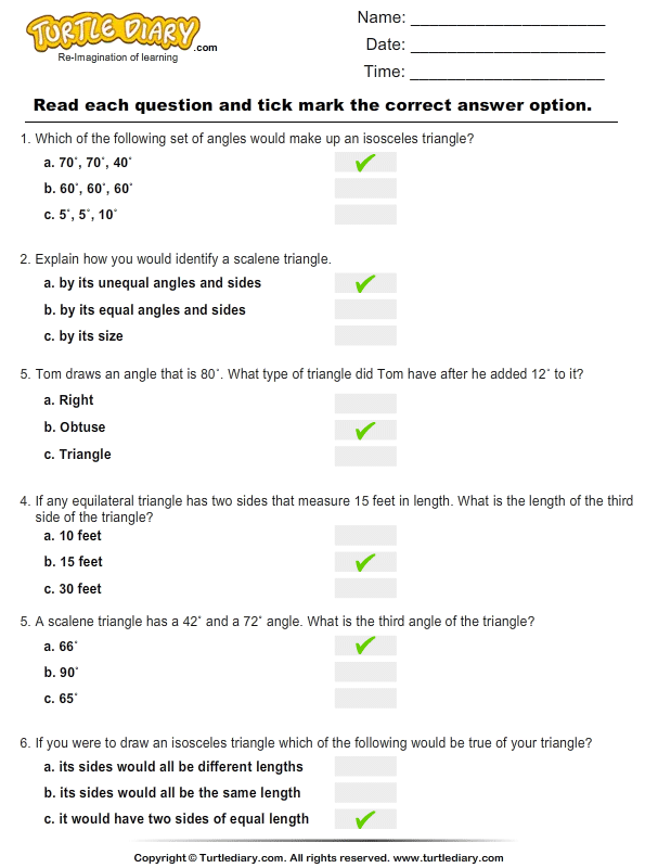 Triangles Multiple Choice Questions 2 Worksheet