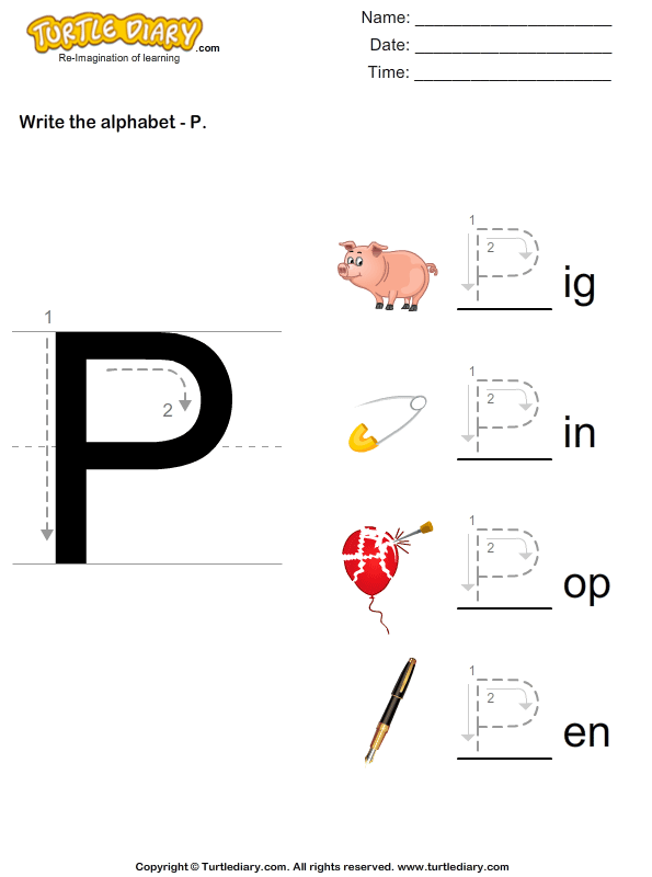 Write Alphabet P in Uppercase Worksheet Turtle Diary