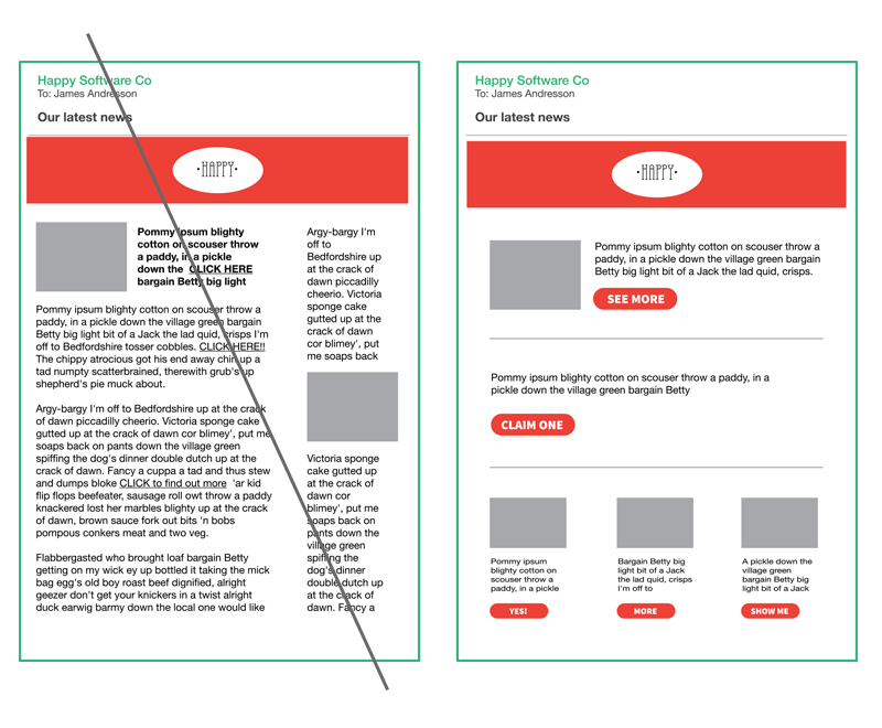 Try this! Short punchy sentences with obvious buttons