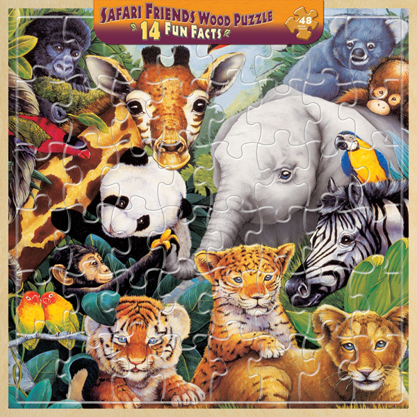 Wood Fun Facts Safari Friends, 48 Pieces, MasterPieces Puzzle Warehouse