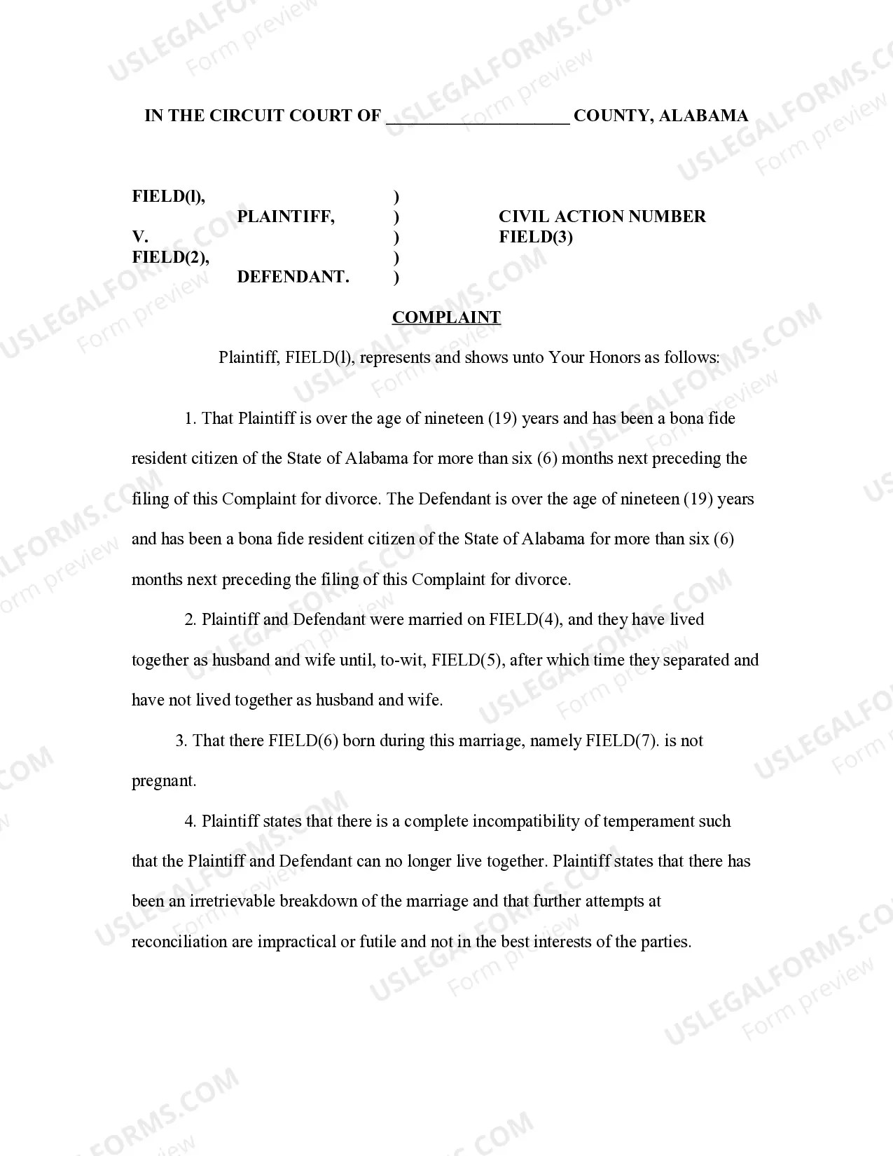 Alabama Complaint for Divorce 64acabba07e9940030e3e1bb US Legal Forms