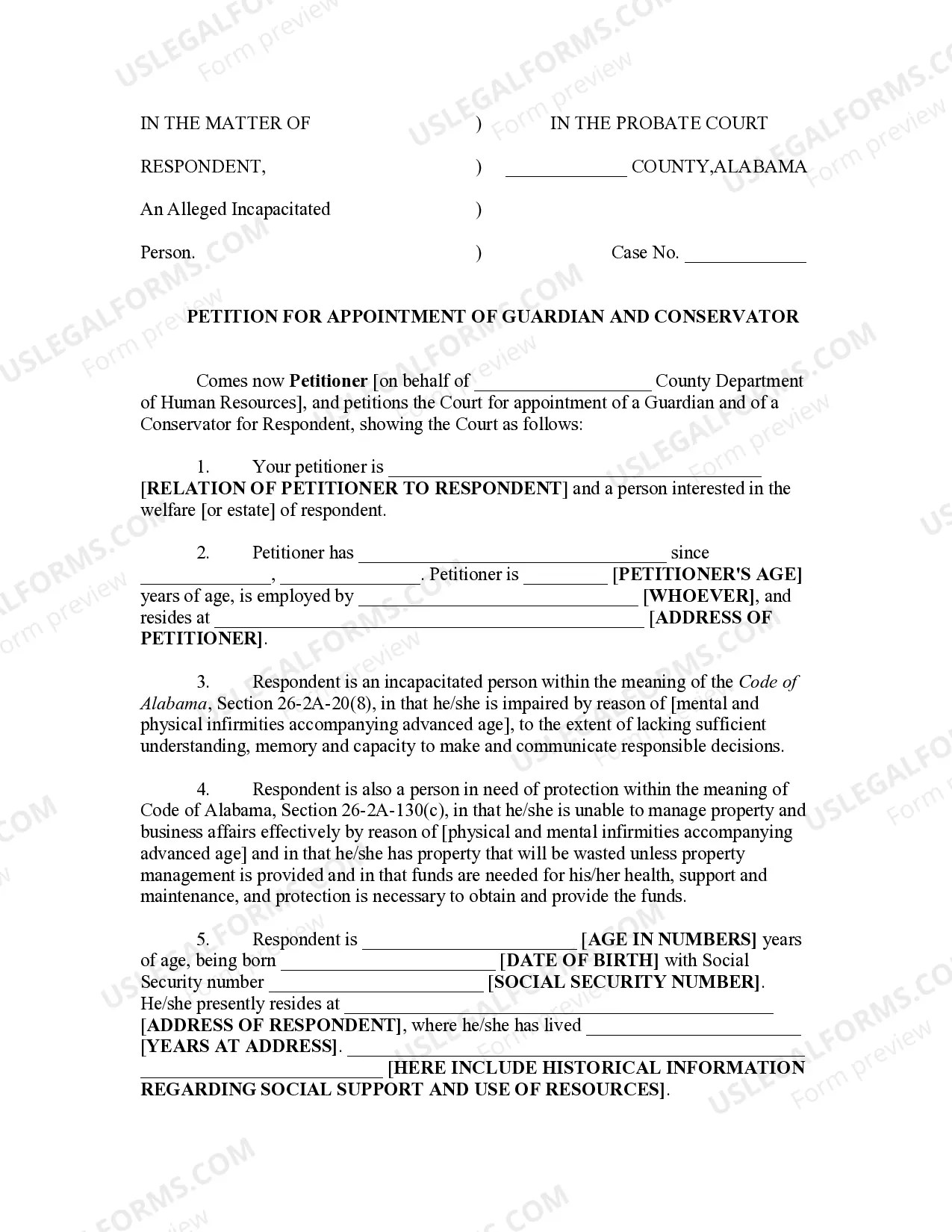Alabama Petition for Appointment of Guardian and Conservator Petition