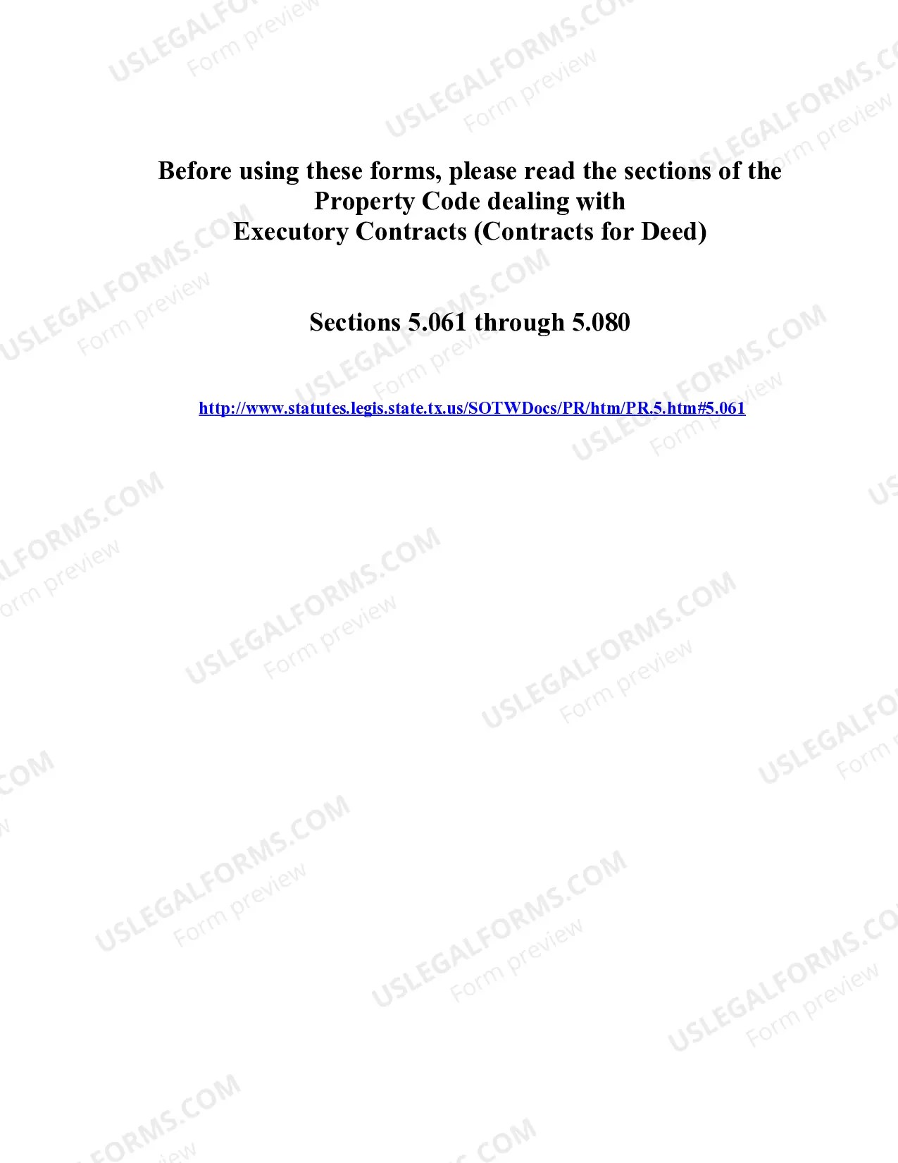 Texas Agreement or Contract for Deed a/k/a Land or Executory Contract