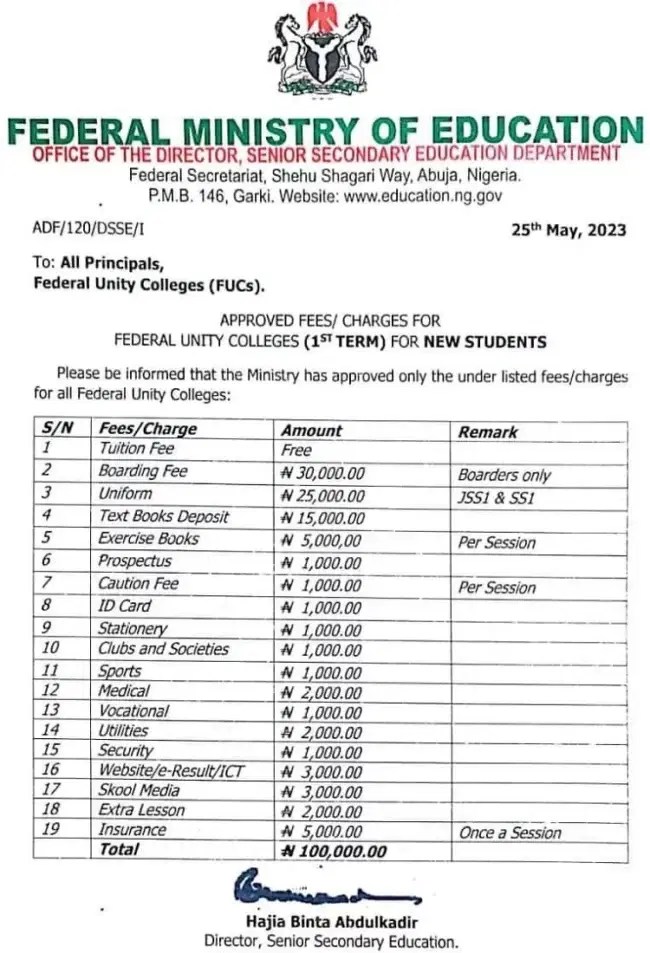 FG increases Unity schools’ fee from N45,000 to N100,000 Vanguard News