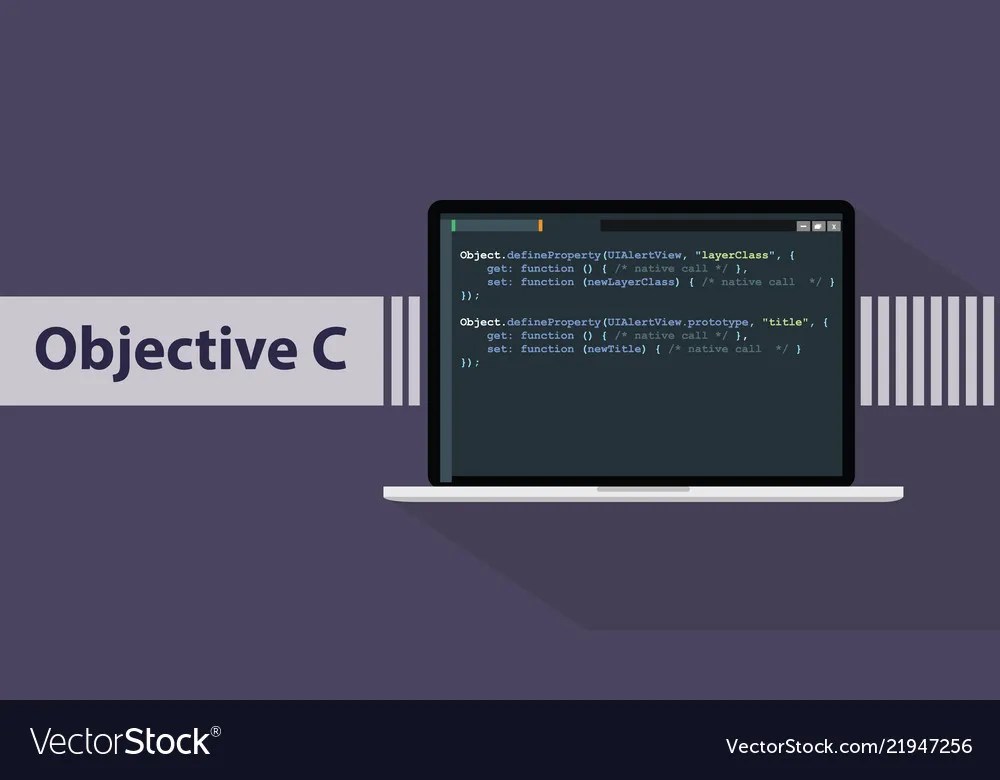 Objective c programming language with script code Vector Image