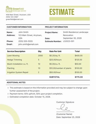 Free Landscape Estimate Templates - Venngage