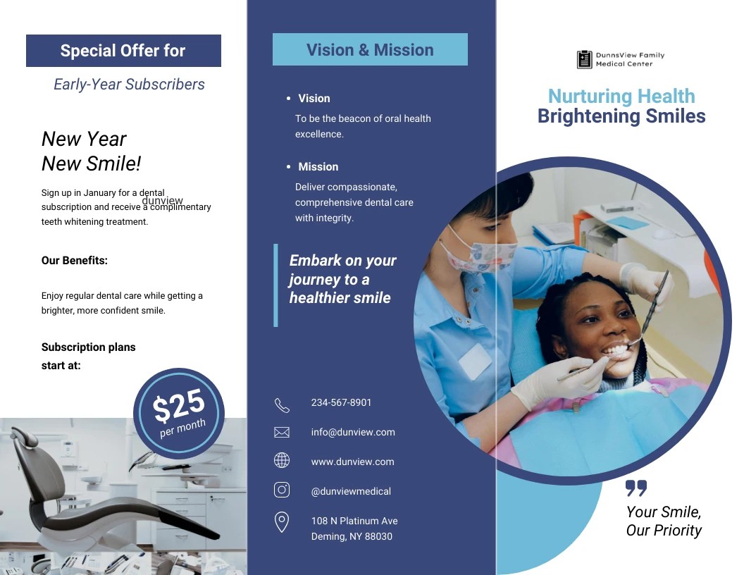 Navy Mint Dental Tri Fold Brochure Template Venngage