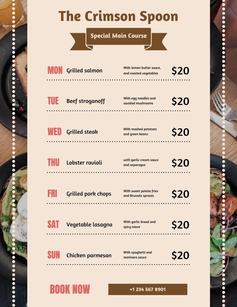 Cream Pastel Special Menu Restaurant Schedule Template Venngage