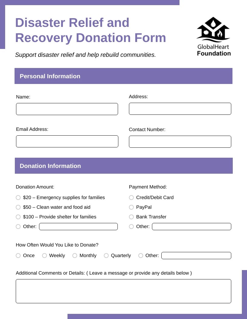 Purple Simple Donation Form Template Venngage