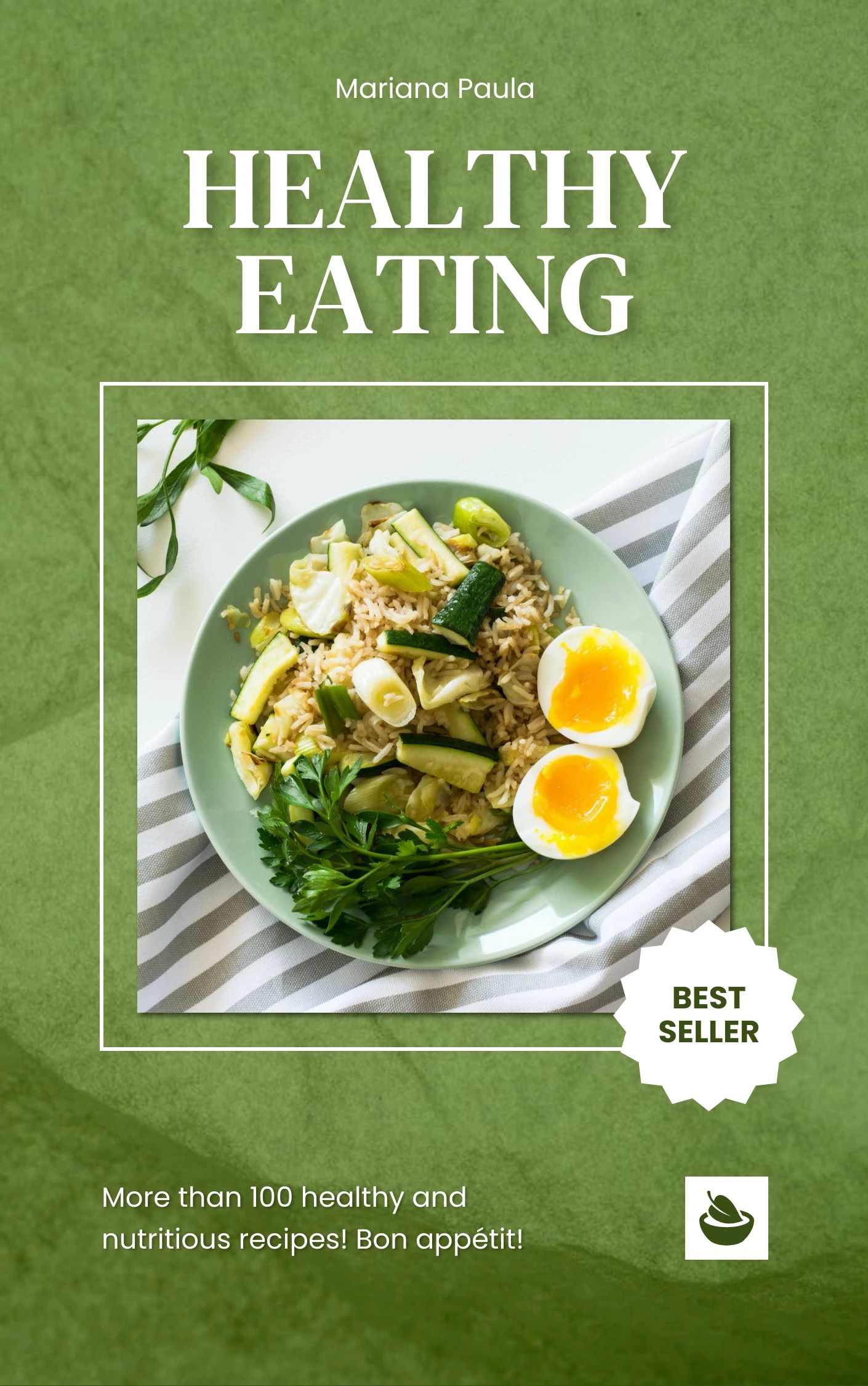 Green Healthy Eating Recipe Book Cover Venngage