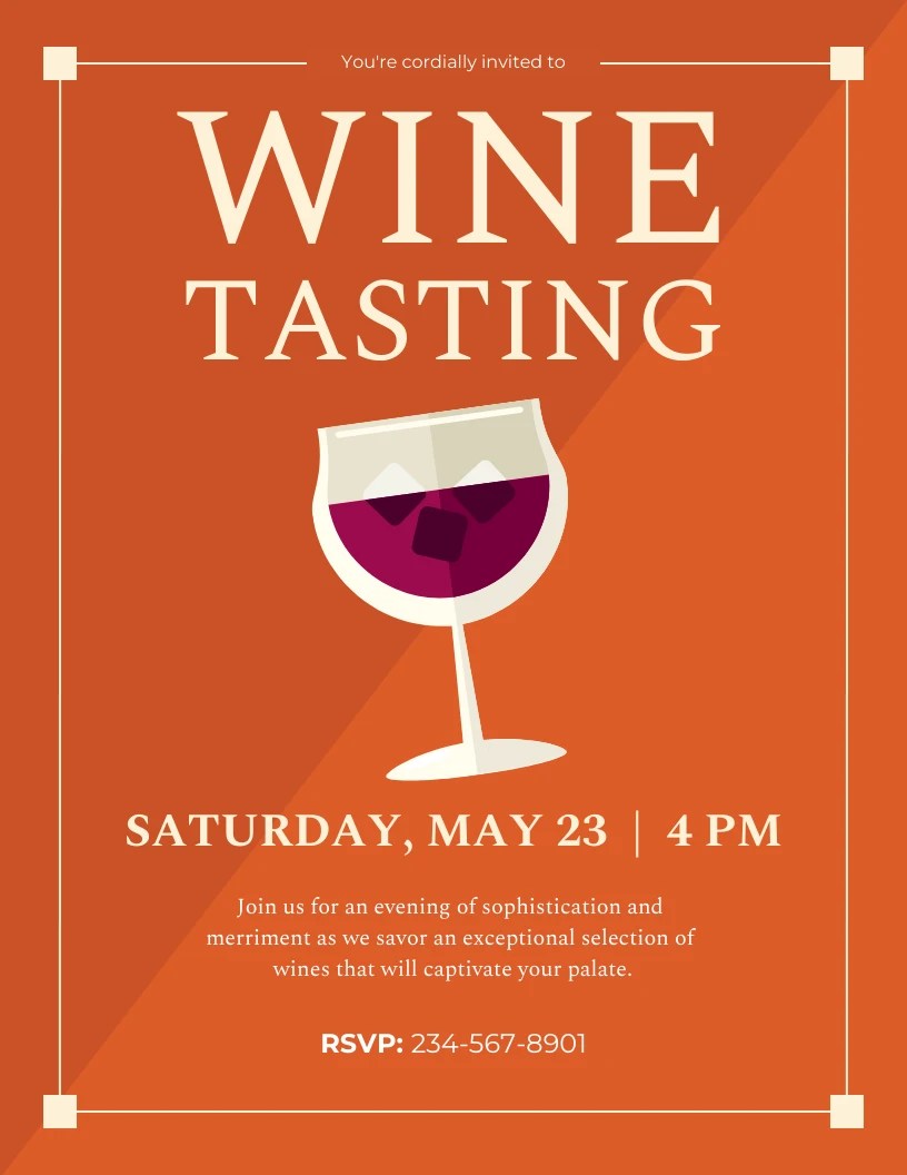 Elegant Orange Wine Tasting Invitation Venngage