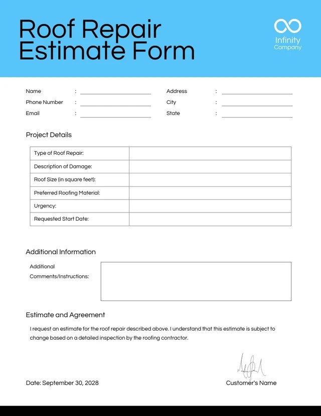 Roof Repair Estimate Form Template Venngage
